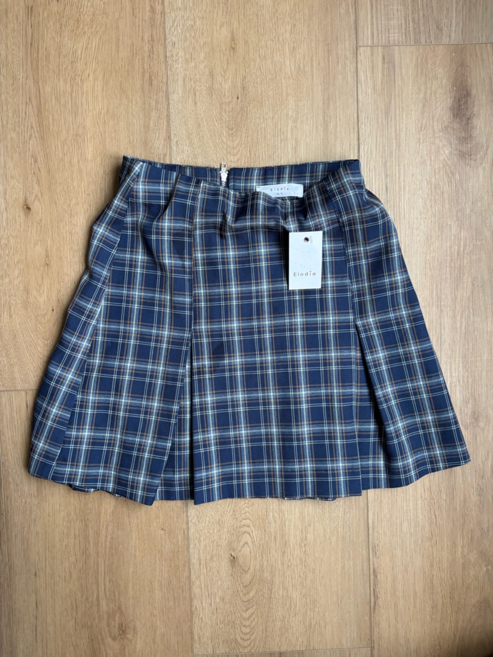 Navy Blue Plaid Pleated Mini Skirt